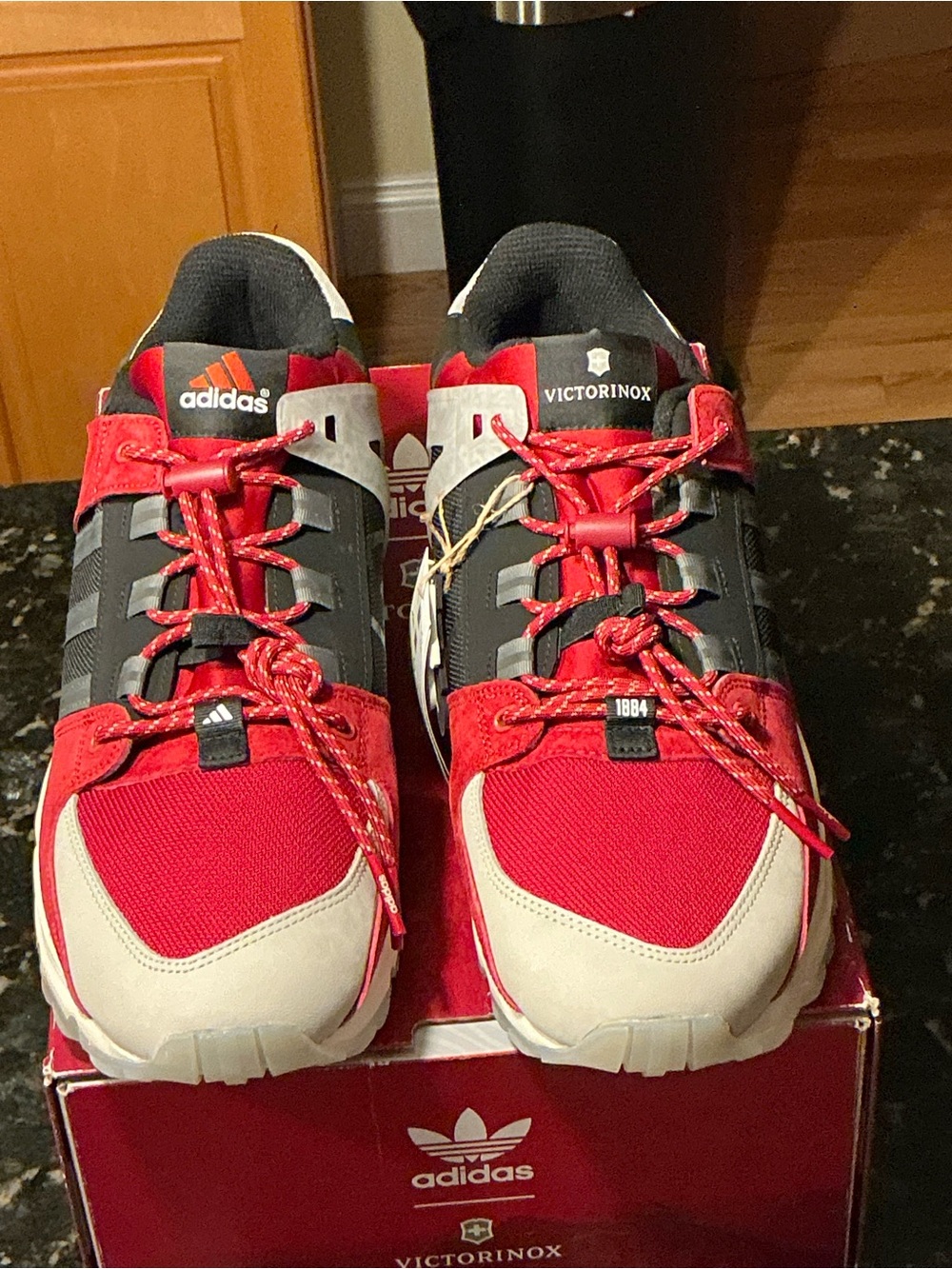 adidas Red and Black Trail Runner Sneakers with Cream Accents - Picture 1 of 12